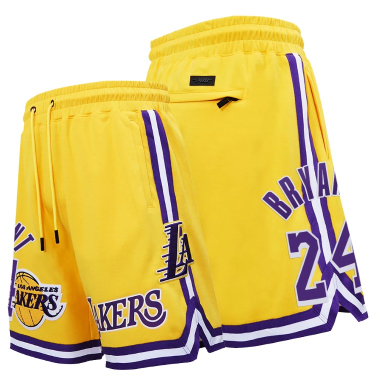 Men's Los Angeles Lakers Kobe Bryant #24 NBA Pro Standard Chenille Icon Edition Gold Basketball Shorts CUE8483KA